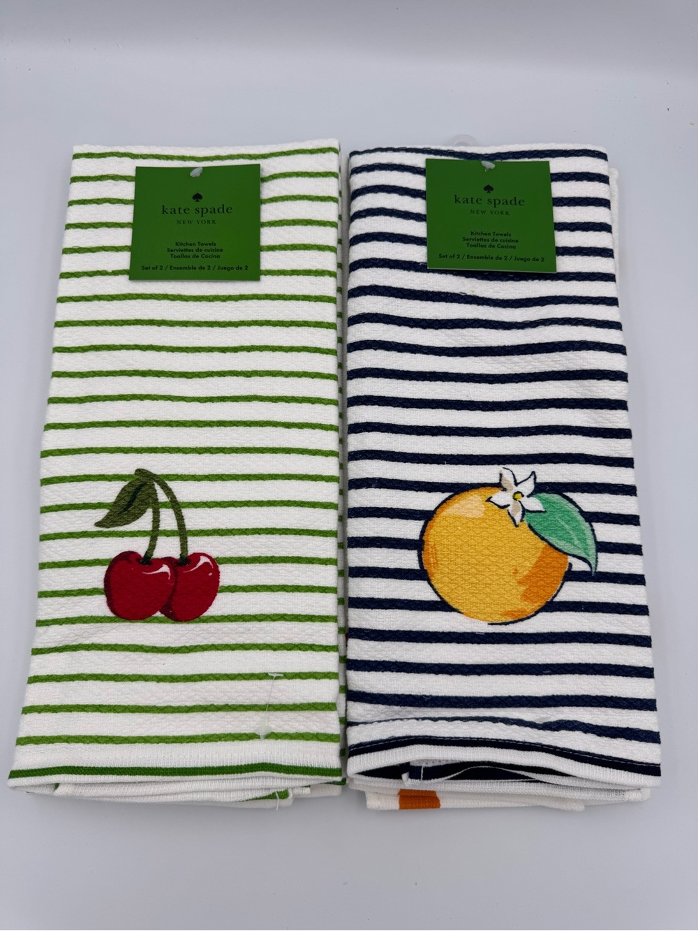 Kate Spade NY 4 Pc‎ Kitchen Towel Set Cherry Orange Stripes NWT Coastal